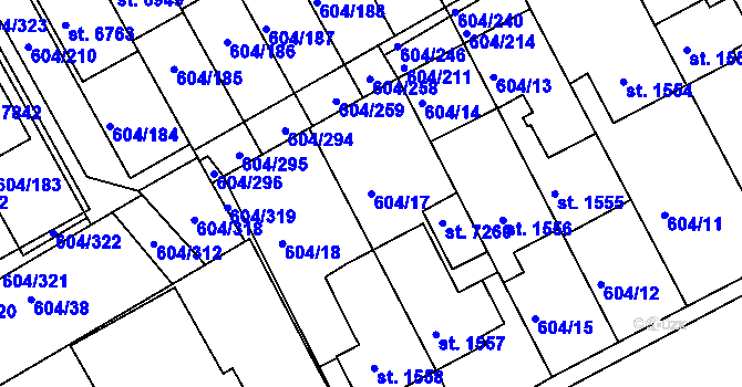 Parcela st. 604/17 v KÚ Kroměříž, Katastrální mapa
