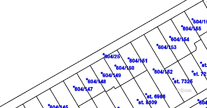 Parcela st. 604/25 v KÚ Kroměříž, Katastrální mapa