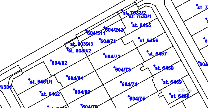Parcela st. 604/72 v KÚ Kroměříž, Katastrální mapa