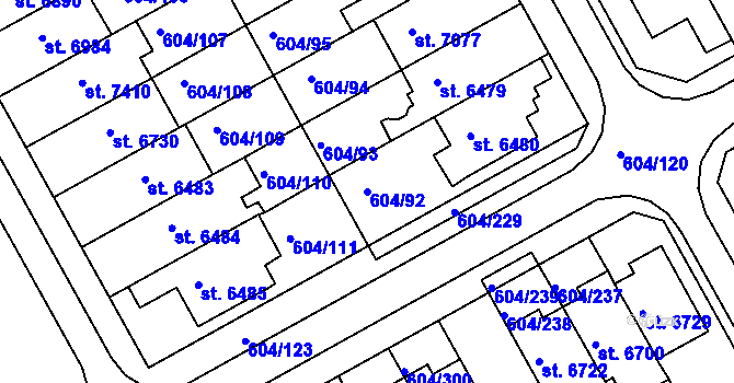 Parcela st. 604/92 v KÚ Kroměříž, Katastrální mapa