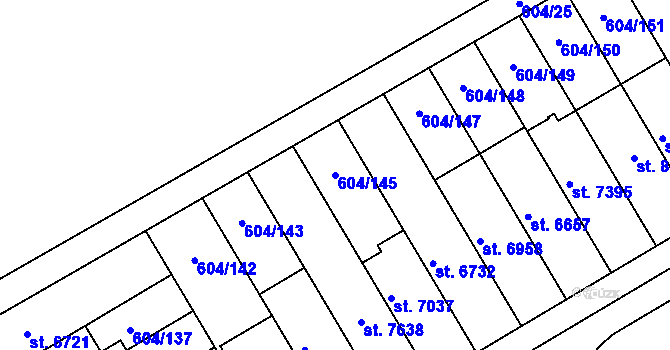 Parcela st. 604/145 v KÚ Kroměříž, Katastrální mapa
