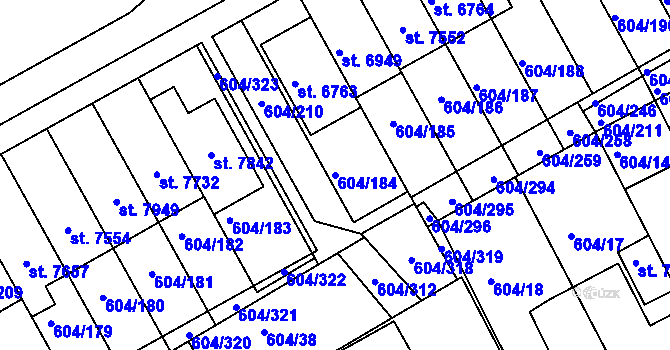 Parcela st. 604/184 v KÚ Kroměříž, Katastrální mapa