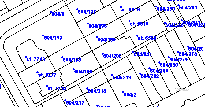 Parcela st. 604/200 v KÚ Kroměříž, Katastrální mapa