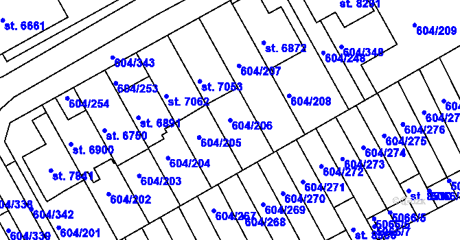 Parcela st. 604/206 v KÚ Kroměříž, Katastrální mapa