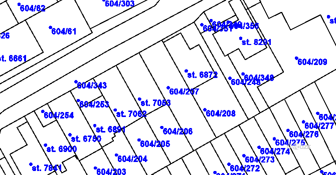 Parcela st. 604/207 v KÚ Kroměříž, Katastrální mapa