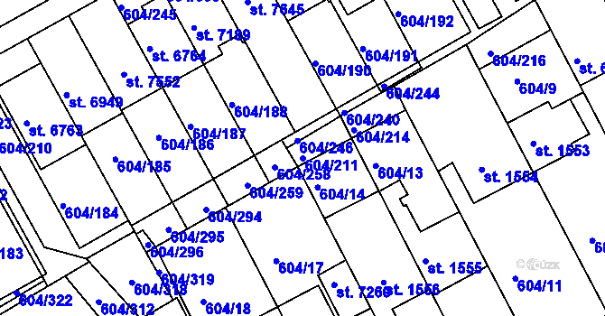 Parcela st. 604/211 v KÚ Kroměříž, Katastrální mapa