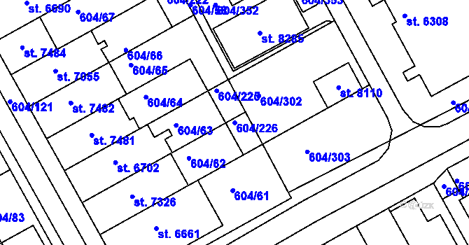 Parcela st. 604/226 v KÚ Kroměříž, Katastrální mapa