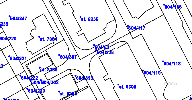 Parcela st. 604/228 v KÚ Kroměříž, Katastrální mapa