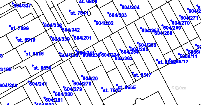 Parcela st. 604/234 v KÚ Kroměříž, Katastrální mapa