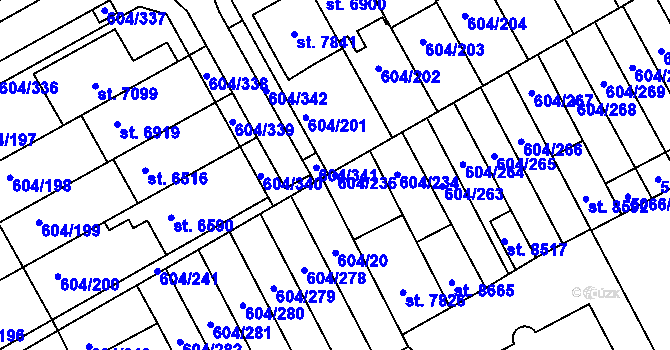 Parcela st. 604/236 v KÚ Kroměříž, Katastrální mapa
