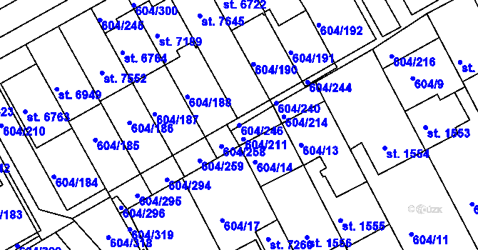 Parcela st. 604/246 v KÚ Kroměříž, Katastrální mapa