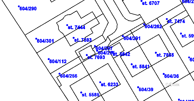 Parcela st. 604/255 v KÚ Kroměříž, Katastrální mapa