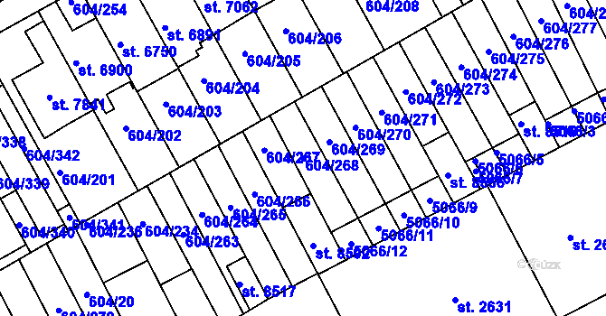 Parcela st. 604/268 v KÚ Kroměříž, Katastrální mapa