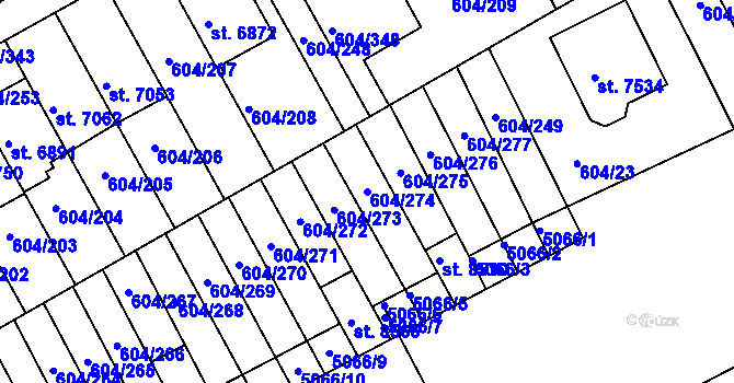 Parcela st. 604/274 v KÚ Kroměříž, Katastrální mapa