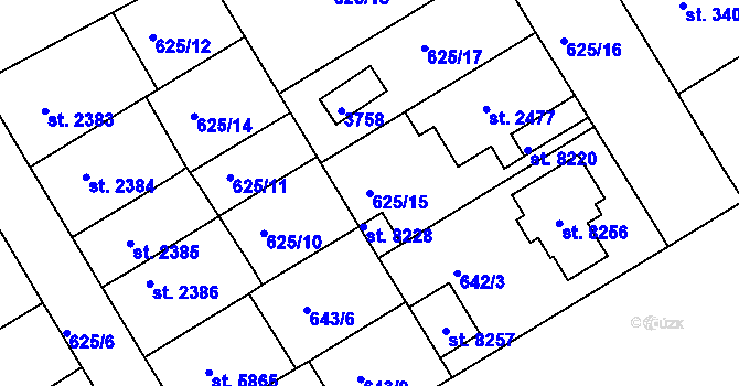 Parcela st. 625/15 v KÚ Kroměříž, Katastrální mapa