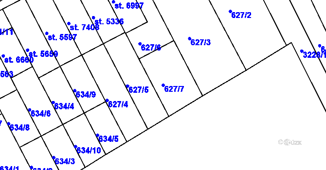 Parcela st. 627/7 v KÚ Kroměříž, Katastrální mapa