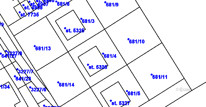 Parcela st. 681/4 v KÚ Kroměříž, Katastrální mapa