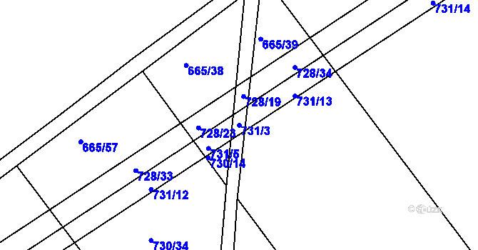 Parcela st. 731/3 v KÚ Kroměříž, Katastrální mapa