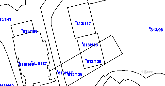 Parcela st. 813/118 v KÚ Kroměříž, Katastrální mapa