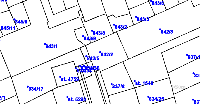 Parcela st. 842/2 v KÚ Kroměříž, Katastrální mapa