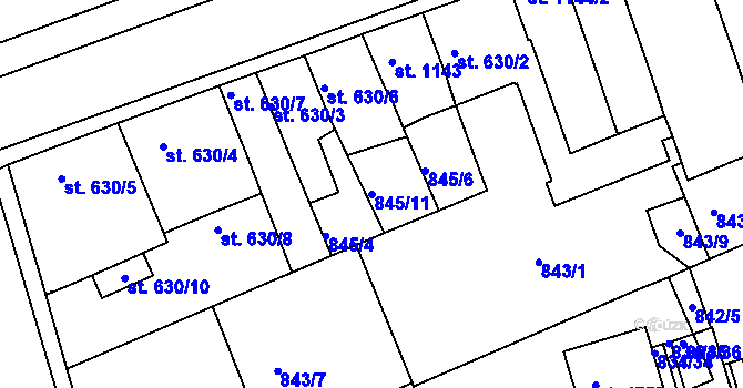 Parcela st. 845/11 v KÚ Kroměříž, Katastrální mapa