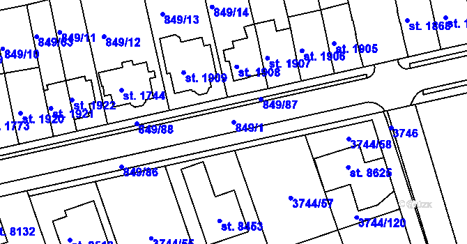 Parcela st. 849/1 v KÚ Kroměříž, Katastrální mapa