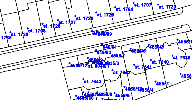 Parcela st. 849/92 v KÚ Kroměříž, Katastrální mapa