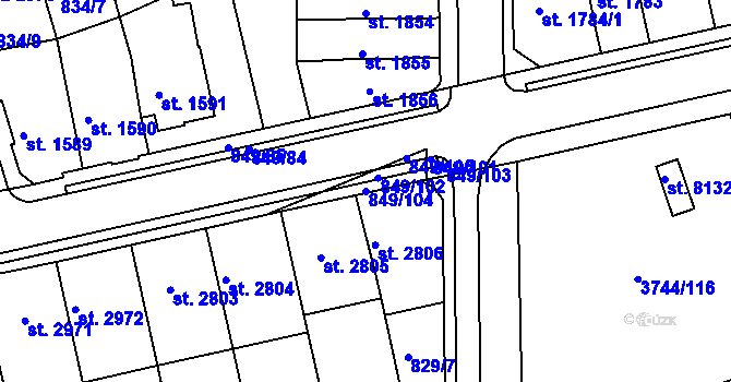 Parcela st. 849/104 v KÚ Kroměříž, Katastrální mapa