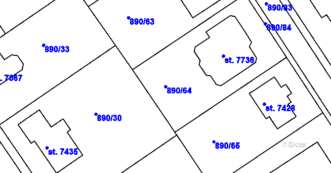 Parcela st. 890/64 v KÚ Kroměříž, Katastrální mapa