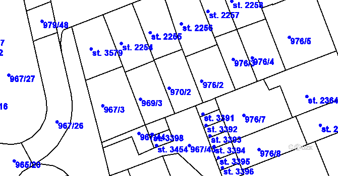 Parcela st. 970/2 v KÚ Kroměříž, Katastrální mapa