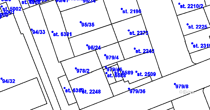 Parcela st. 979/4 v KÚ Kroměříž, Katastrální mapa