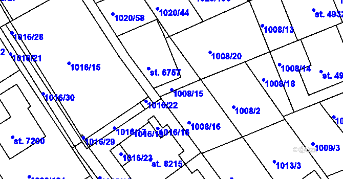 Parcela st. 1008/15 v KÚ Kroměříž, Katastrální mapa