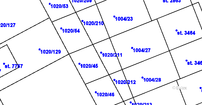 Parcela st. 1020/211 v KÚ Kroměříž, Katastrální mapa