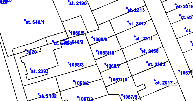 Parcela st. 1068/10 v KÚ Kroměříž, Katastrální mapa