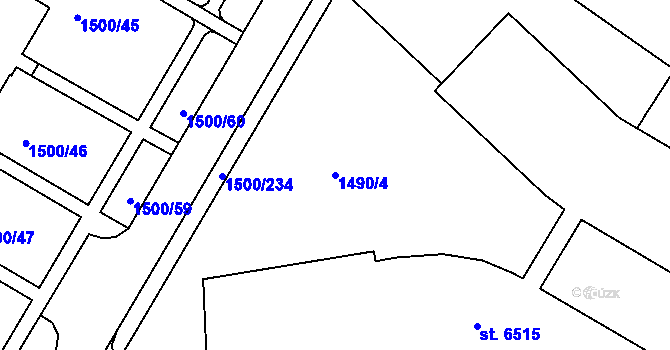 Parcela st. 1490/4 v KÚ Kroměříž, Katastrální mapa