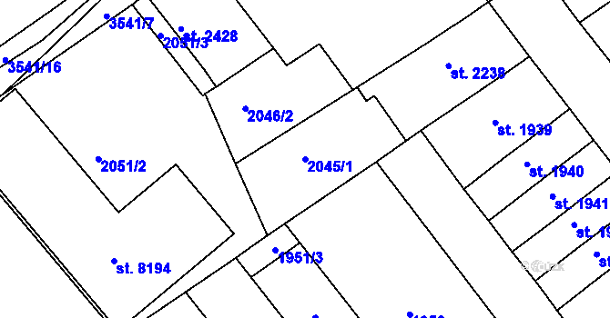 Parcela st. 2045/1 v KÚ Kroměříž, Katastrální mapa