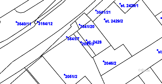 Parcela st. 2051/3 v KÚ Kroměříž, Katastrální mapa