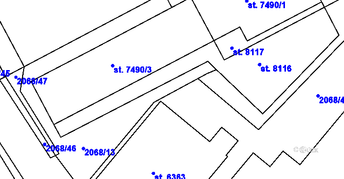 Parcela st. 2068/22 v KÚ Kroměříž, Katastrální mapa