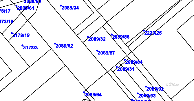 Parcela st. 2089/57 v KÚ Kroměříž, Katastrální mapa
