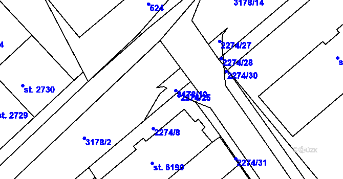Parcela st. 2274/24 v KÚ Kroměříž, Katastrální mapa