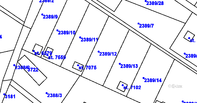 Parcela st. 2389/12 v KÚ Kroměříž, Katastrální mapa