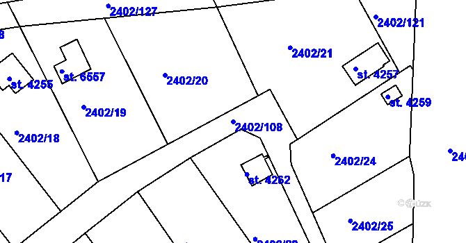 Parcela st. 2402/108 v KÚ Kroměříž, Katastrální mapa