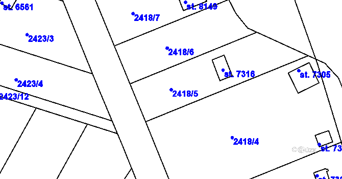 Parcela st. 2418/5 v KÚ Kroměříž, Katastrální mapa