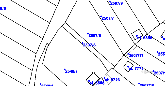 Parcela st. 2507/5 v KÚ Kroměříž, Katastrální mapa