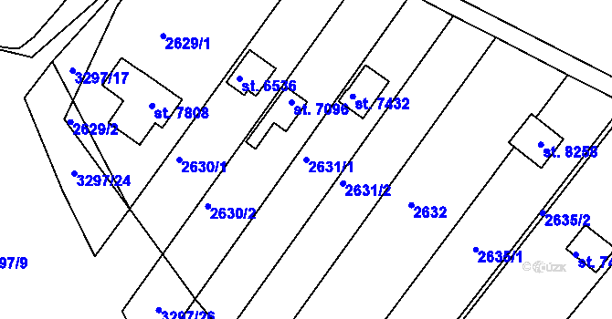 Parcela st. 2631/1 v KÚ Kroměříž, Katastrální mapa