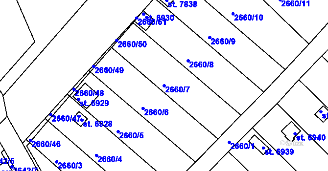 Parcela st. 2660/7 v KÚ Kroměříž, Katastrální mapa