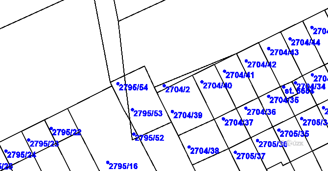Parcela st. 2704/2 v KÚ Kroměříž, Katastrální mapa