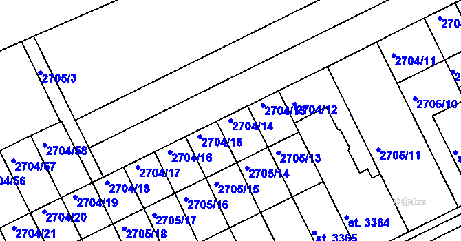 Parcela st. 2704/14 v KÚ Kroměříž, Katastrální mapa