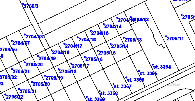 Parcela st. 2705/15 v KÚ Kroměříž, Katastrální mapa