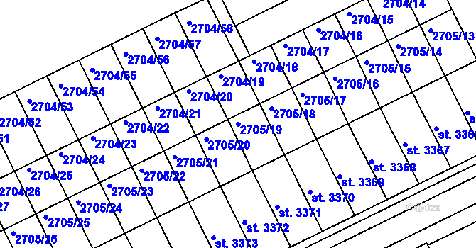 Parcela st. 2705/19 v KÚ Kroměříž, Katastrální mapa